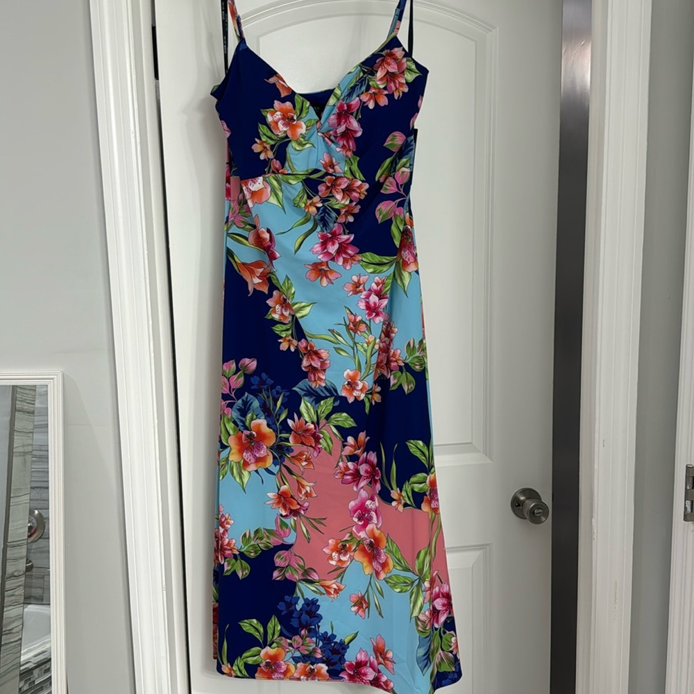 Guess Royal Blue Floral Midi Dress Sz 10